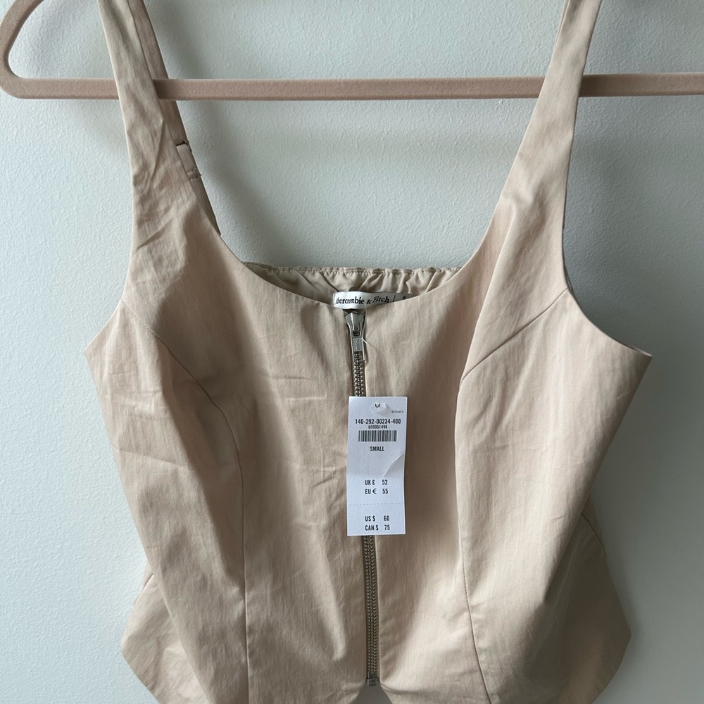 Beige Sleeveless Zip-Up Top